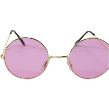Feestbazaar Roze Hippie Bril Met Gouden Frame