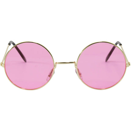Feestbazaar Roze Hippie Bril Met Gouden Frame