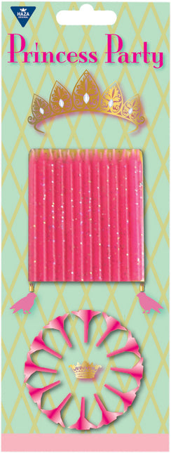 Feestbazaar Roze Prinsessen Kaarsjes - 12 Stuks