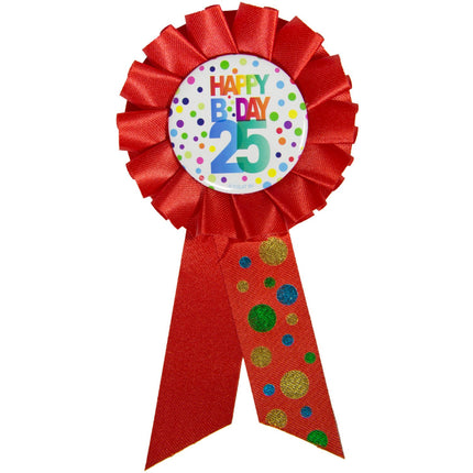 Feestbazaar Rozet 25 Jaar Happy Birthday Stippen