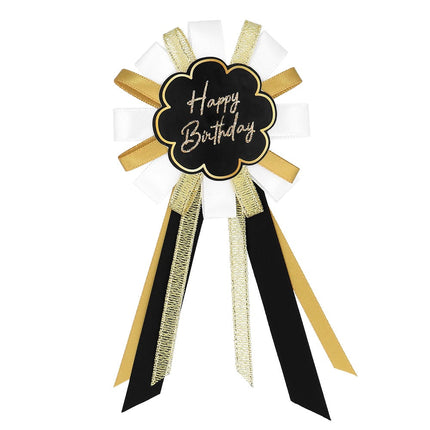 Feestbazaar Rozet 'Happy Birthday' Goud/Zwart/Wit
