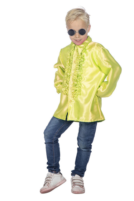 Feestbazaar Ruches blouse neon geel kind