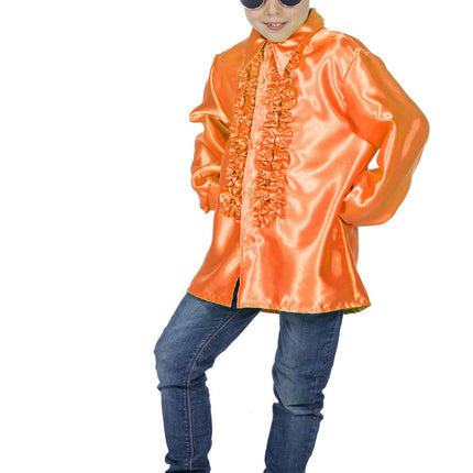 Feestbazaar Ruches blouse satijn oranje kind