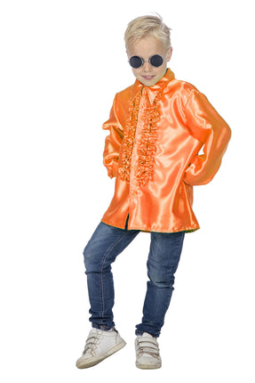 Feestbazaar Ruches blouse satijn oranje kind
