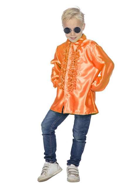 Feestbazaar Ruches blouse satijn oranje kind