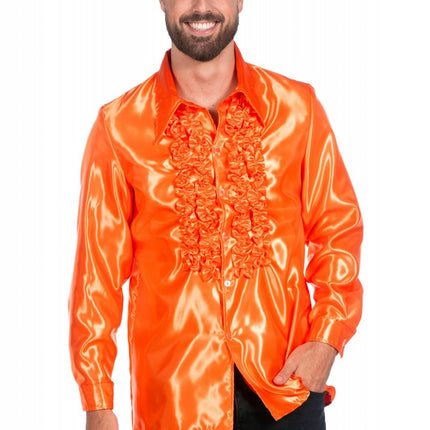 Feestbazaar Ruchesblouse neon oranje
