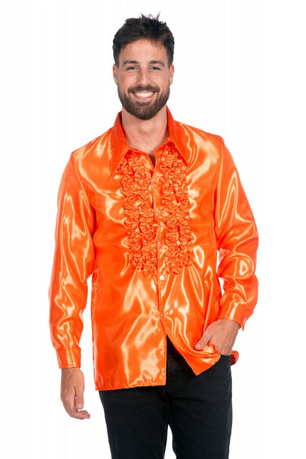 Feestbazaar Ruchesblouse neon oranje