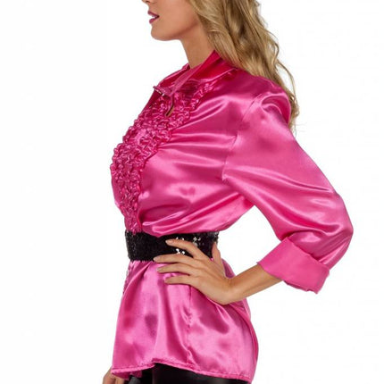 Feestbazaar Ruchesblouse satijn cyclaam