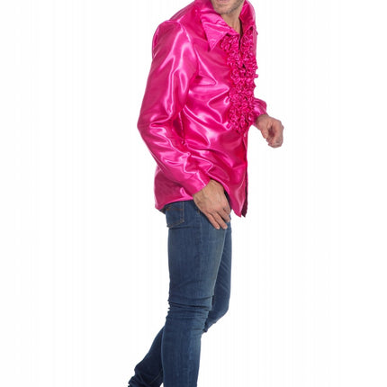 Feestbazaar Ruchesblouse satijn cyclaam