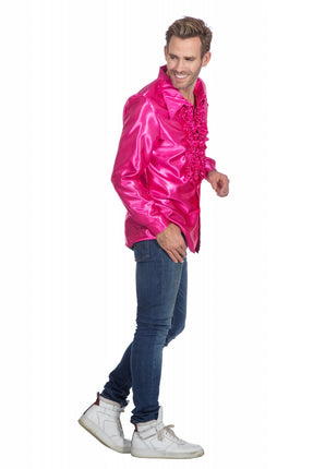 Feestbazaar Ruchesblouse satijn cyclaam