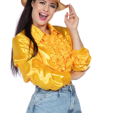 Feestbazaar Ruchesblouse satijn geel