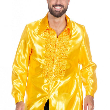 Feestbazaar Ruchesblouse satijn geel