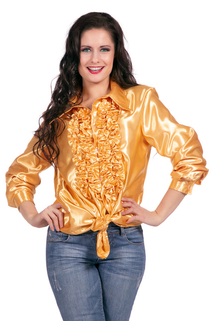 Feestbazaar Ruchesblouse satijn goud Kevin