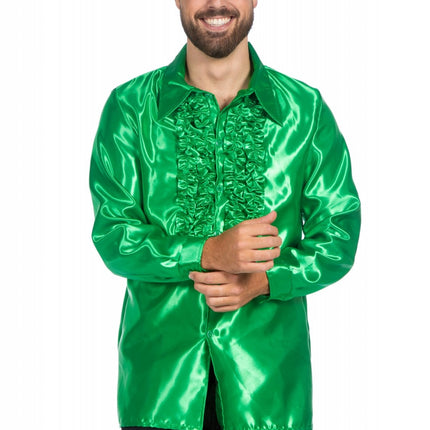 Feestbazaar Ruchesblouse satijn groen Kevin