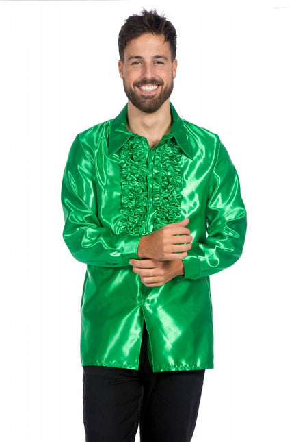 Feestbazaar Ruchesblouse satijn groen Kevin