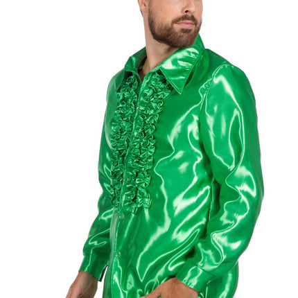 Feestbazaar Ruchesblouse satijn groen Kevin