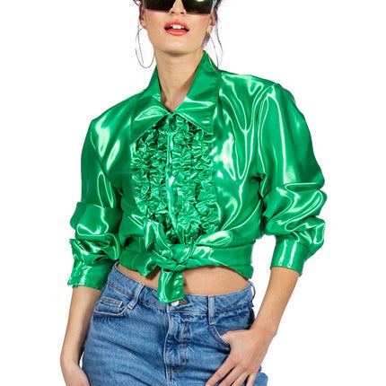 Feestbazaar Ruchesblouse satijn groen Kevin