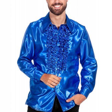 Feestbazaar Ruchesblouse satijn kobalt Kevin