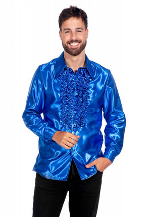 Feestbazaar Ruchesblouse satijn kobalt Kevin