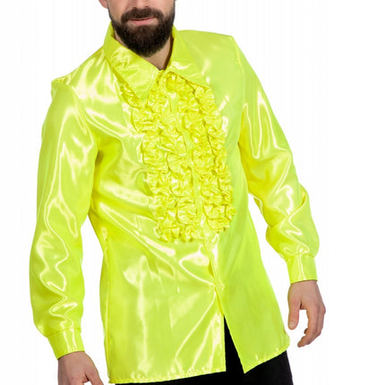 Feestbazaar Ruchesblouse satijn neon geel