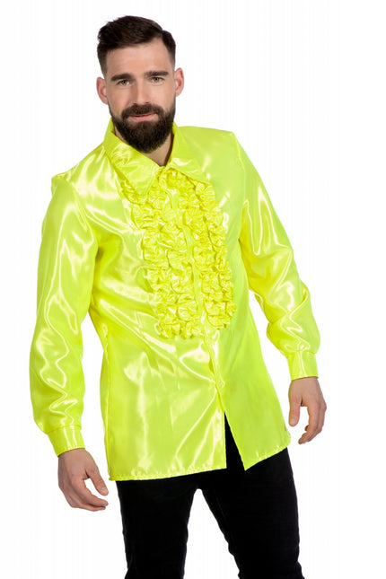 Feestbazaar Ruchesblouse satijn neon geel