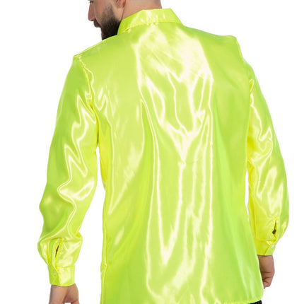 Feestbazaar Ruchesblouse satijn neon geel
