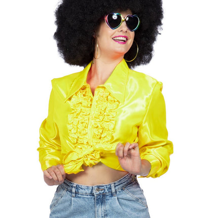 Feestbazaar Ruchesblouse satijn neon geel