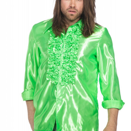 Feestbazaar Ruchesblouse satijn neon groen