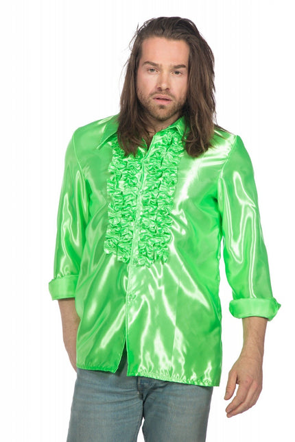 Feestbazaar Ruchesblouse satijn neon groen