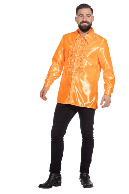 Feestbazaar Ruchesblouse satijn oranje Kevin