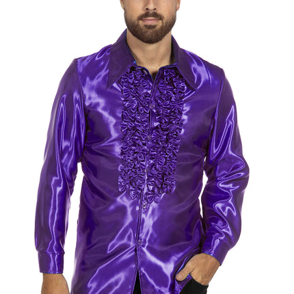 Feestbazaar Ruchesblouse satijn paars Kevin