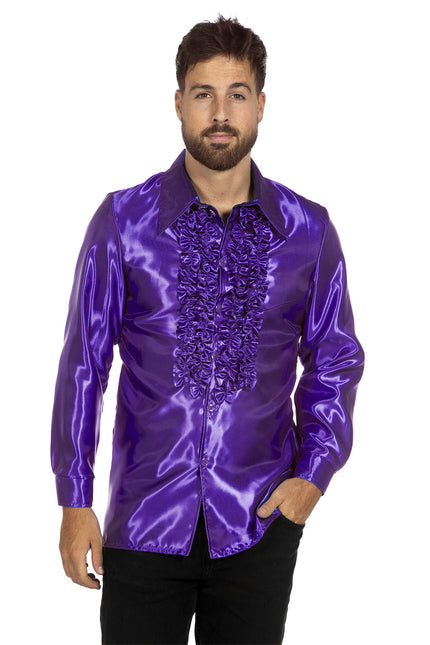 Feestbazaar Ruchesblouse satijn paars Kevin