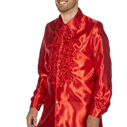 Feestbazaar Ruchesblouse satijn rood Kevin