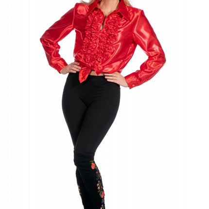 Feestbazaar Ruchesblouse satijn rood Kevin