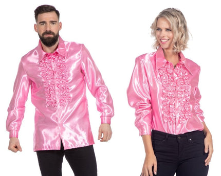 Feestbazaar Ruchesblouse satijn roze
