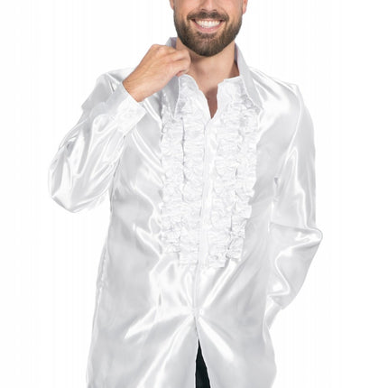 Feestbazaar Ruchesblouse satijn wit Kevin