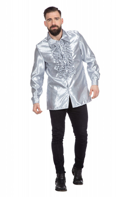 Feestbazaar Ruchesblouse satijn zilver