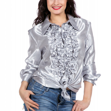 Feestbazaar Ruchesblouse satijn zilver