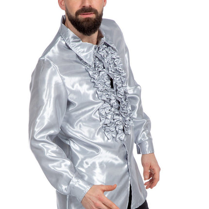 Feestbazaar Ruchesblouse satijn zilver