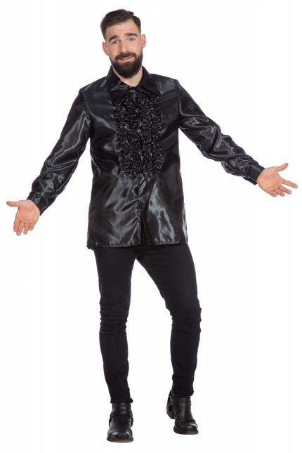 Feestbazaar Ruchesblouse satijn zwart Kevin