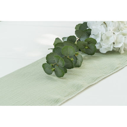 Feestbazaar Saliegroene Wafelkatoenen Tafelloper (3m)