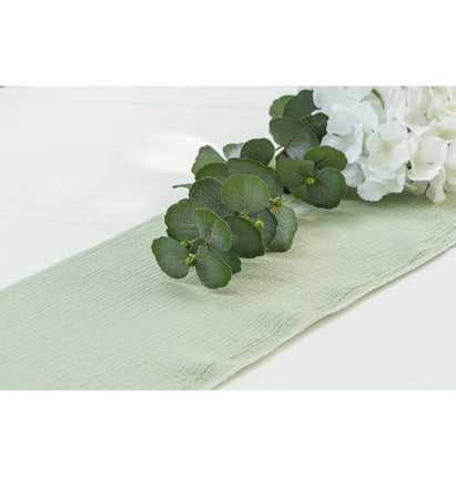 Feestbazaar Saliegroene Wafelkatoenen Tafelloper (3m)