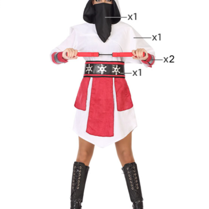 Feestbazaar Samurai Ninja Outfit Dames Wit/Rood