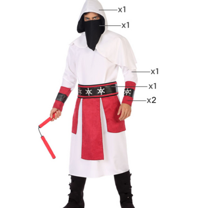 Feestbazaar Samurai Ninja Outfit Heren Wit/Rood