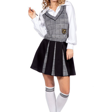 Feestbazaar Schoolmeisje Outfit Grijs Zwart Dames