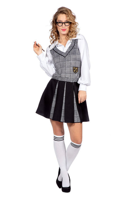 Feestbazaar Schoolmeisje Outfit Grijs Zwart Dames