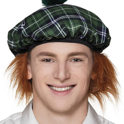 Feestbazaar schotse baret groen man met haar