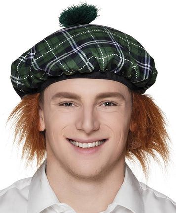 Feestbazaar schotse baret groen man met haar
