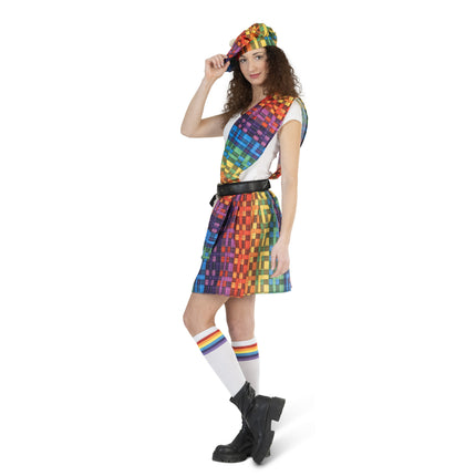 Feestbazaar Schotse Kilt Regenboog met Baret Dames
