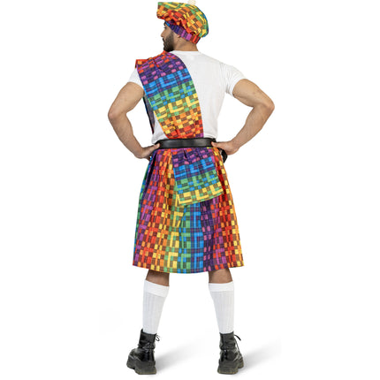 Feestbazaar Schotse Kilt Regenboog met Baret Heren